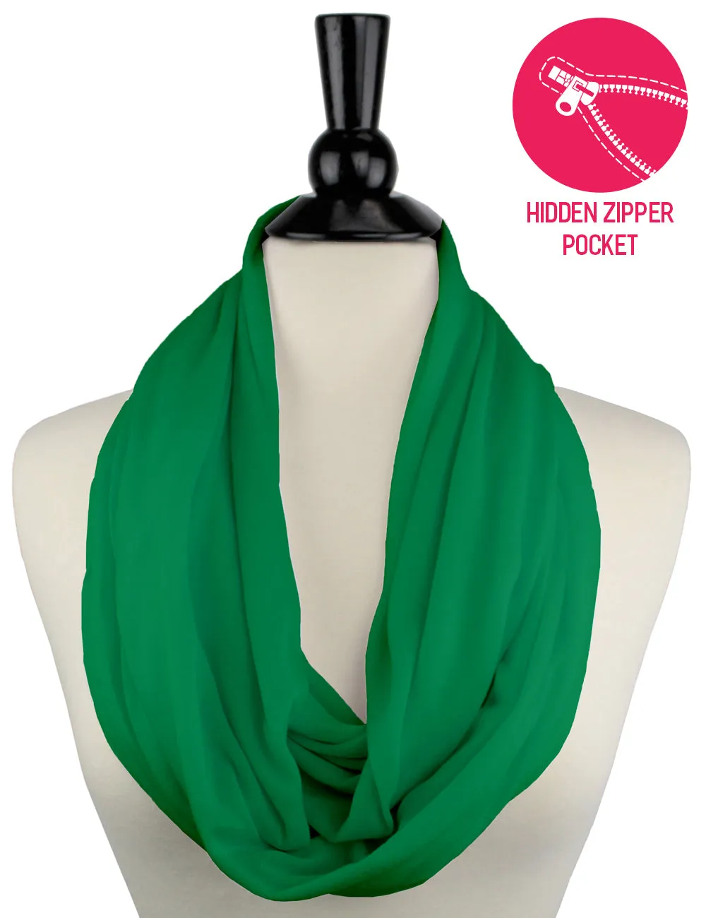 Pop Fashion Solid Color Infinity Scarf for Women with Zipper Pocket