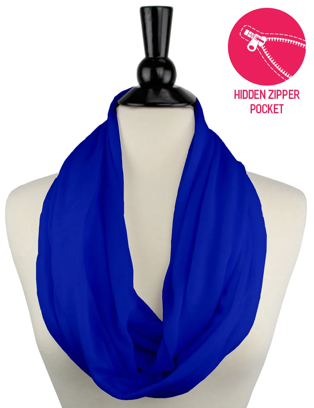 Pop Fashion Solid Color Infinity Scarf for Women with Zipper Pocket