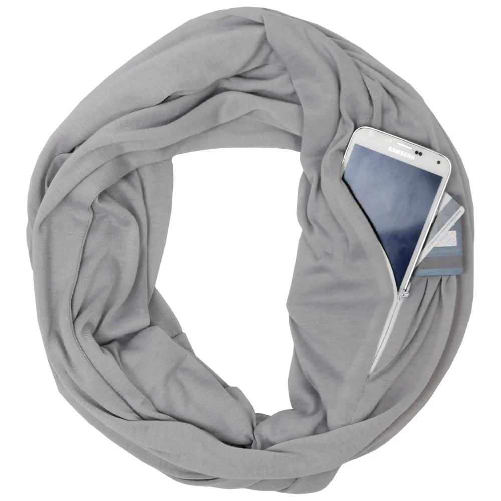 Pop Fashion Solid Color Infinity Scarf for Women with Zipper Pocket