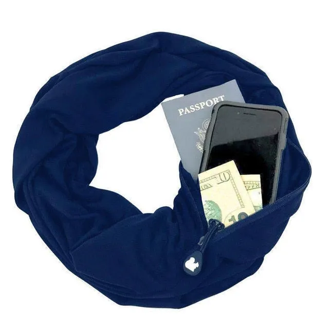 Soft Zipper Pocket Loop Scarf Women Fashion Autumn Winter Warm Solid Blue O Ring Scarves Ladies Infinity Scarfs