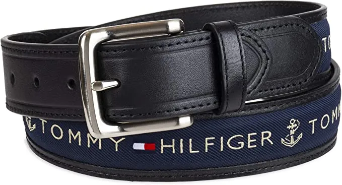 Tommy Hilfiger Men's Ribbon Inlay Fabric Belt with Single Prong Buckle | 11TL02X032