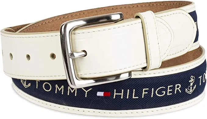 Tommy Hilfiger Men's Ribbon Inlay Fabric Belt with Single Prong Buckle | 11TL02X032