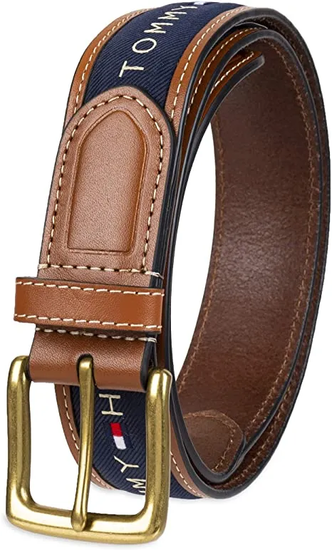 Tommy Hilfiger Men's Ribbon Inlay Fabric Belt with Single Prong Buckle | 11TL02X032