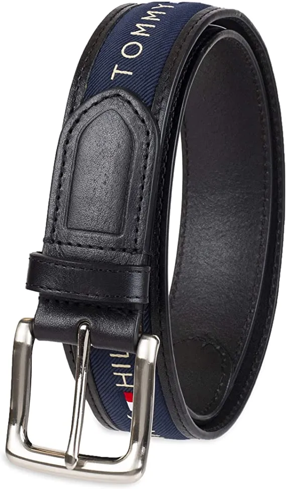 Tommy Hilfiger Men's Ribbon Inlay Fabric Belt with Single Prong Buckle | 11TL02X032