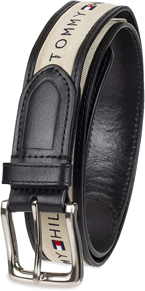 Tommy Hilfiger Men's Ribbon Inlay Fabric Belt with Single Prong Buckle | 11TL02X032