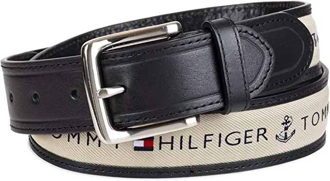 Tommy Hilfiger Men's Ribbon Inlay Fabric Belt with Single Prong Buckle | 11TL02X032