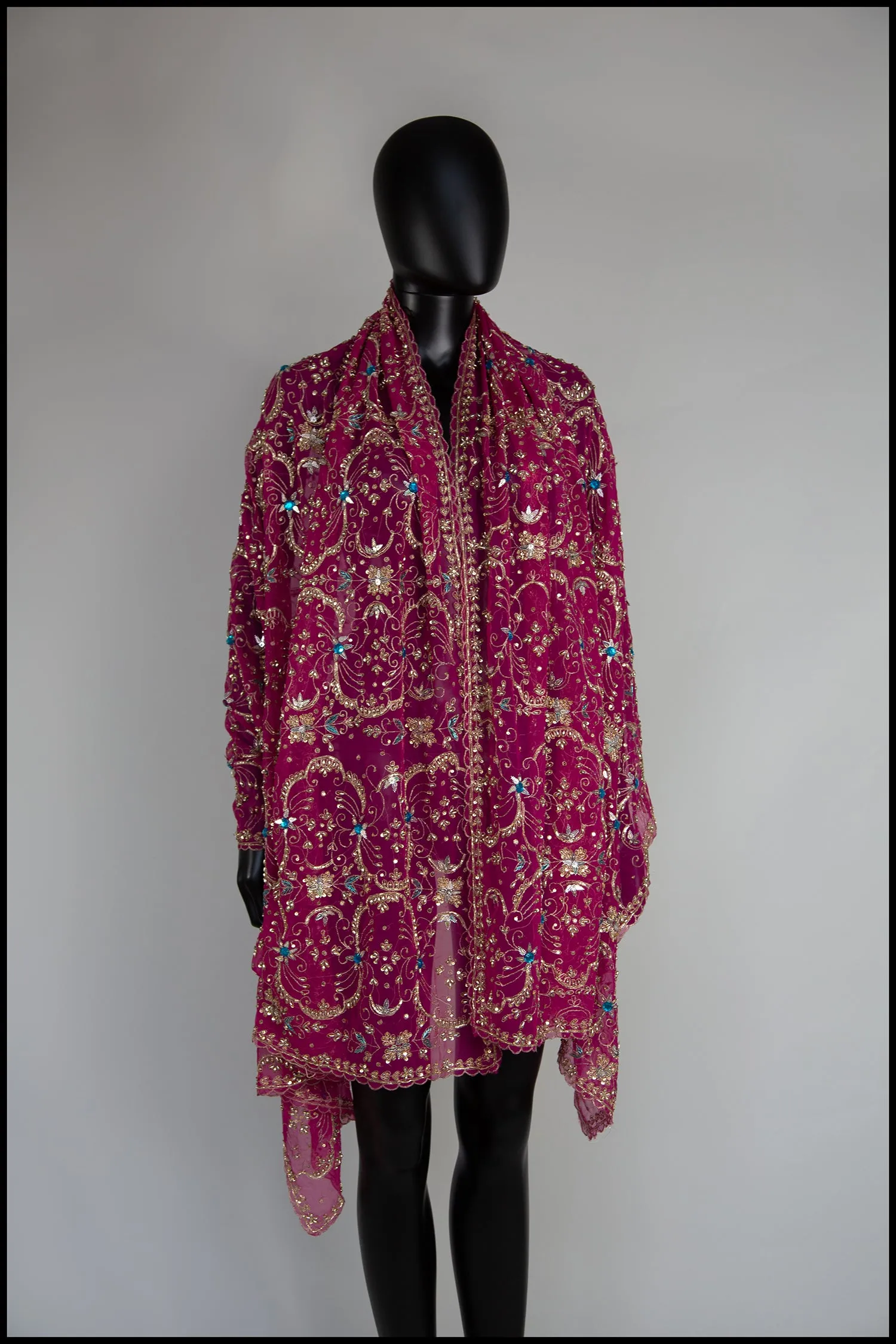 Vintage Pink Gold Silk Embroidered Long Wrap