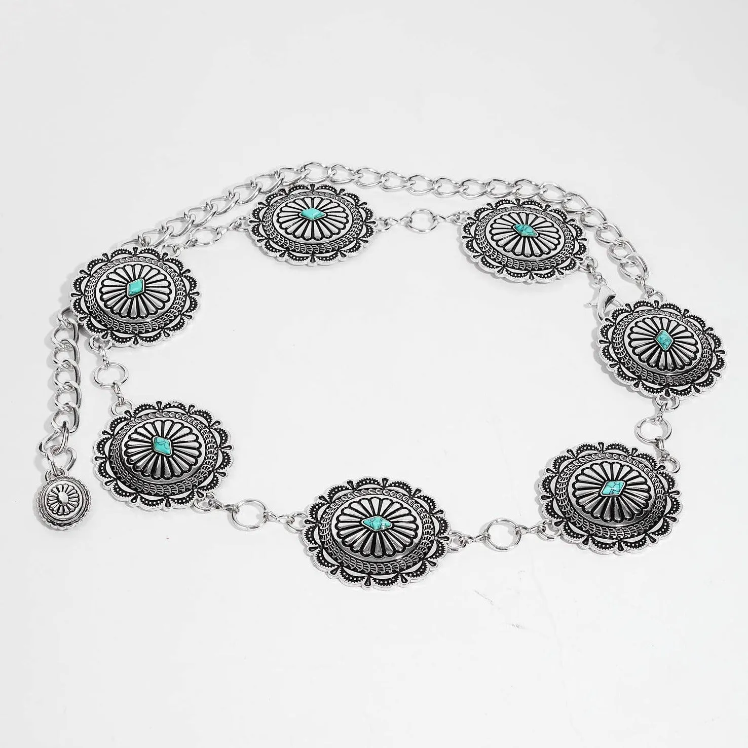 Western Ornate Silver Concho Chain Belt