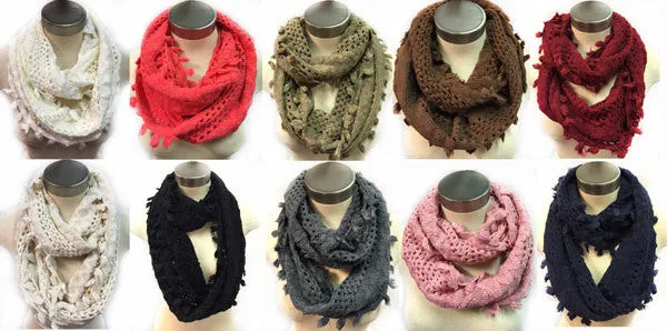 winter knit infinity circle scarves solid colors Case of 12