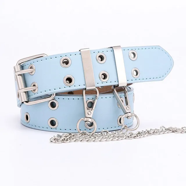 Women Punk Chain Fashion Belt Adjustable Double/Single Row Hole Eyelet Waistband with Eyelet Chain Decorative Belts 2020 New