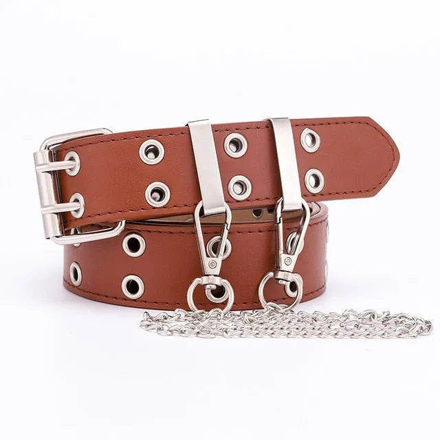 Women Punk Chain Fashion Belt Adjustable Double/Single Row Hole Eyelet Waistband with Eyelet Chain Decorative Belts 2020 New