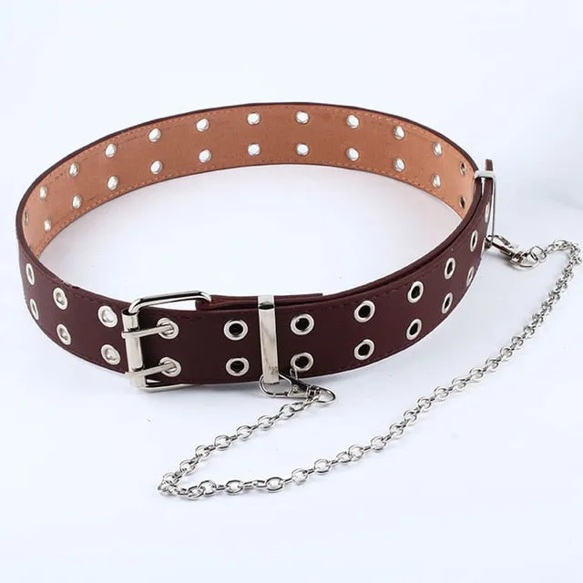 Women Punk Chain Fashion Belt Adjustable Double/Single Row Hole Eyelet Waistband with Eyelet Chain Decorative Belts 2020 New