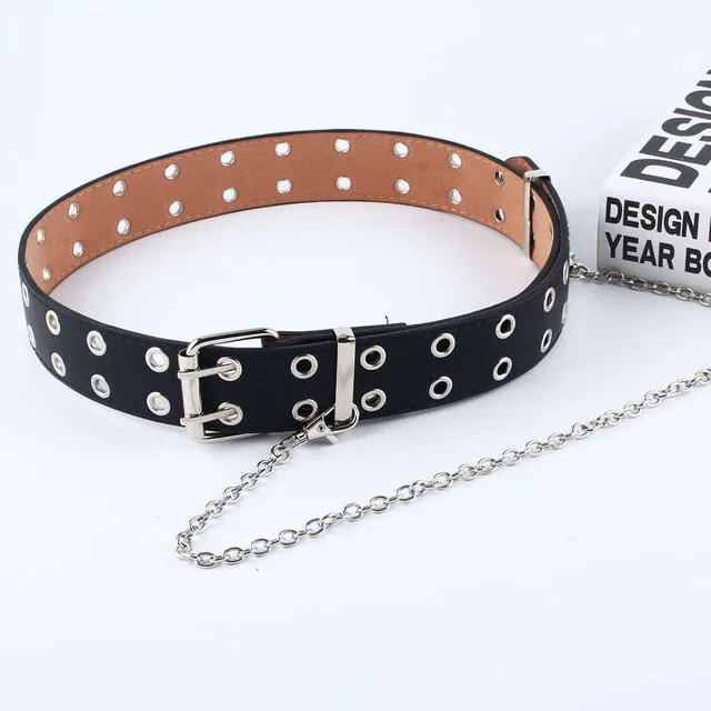 Women Punk Chain Fashion Belt Adjustable Double/Single Row Hole Eyelet Waistband with Eyelet Chain Decorative Belts 2020 New