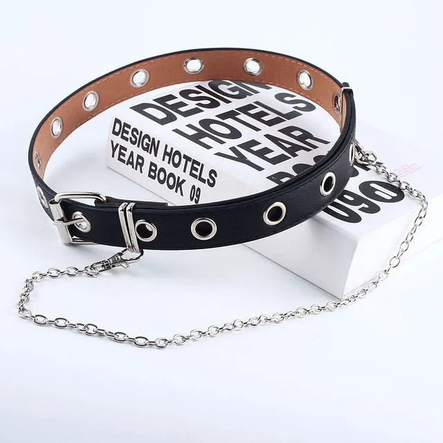 Women Punk Chain Fashion Belt Adjustable Double/Single Row Hole Eyelet Waistband with Eyelet Chain Decorative Belts 2020 New