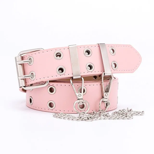 Women Punk Chain Fashion Belt Adjustable Double/Single Row Hole Eyelet Waistband with Eyelet Chain Decorative Belts 2020 New