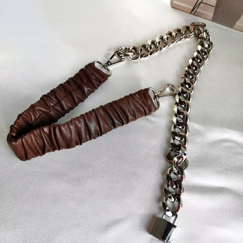 Women's Fashion Elastic Vegan Leather Chain Waist Belts