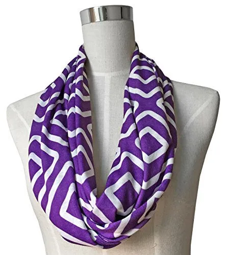 Womens Square Inside of Square Pattern Scarf w/ Zipper Pocket - Pop Fashion (Purple)