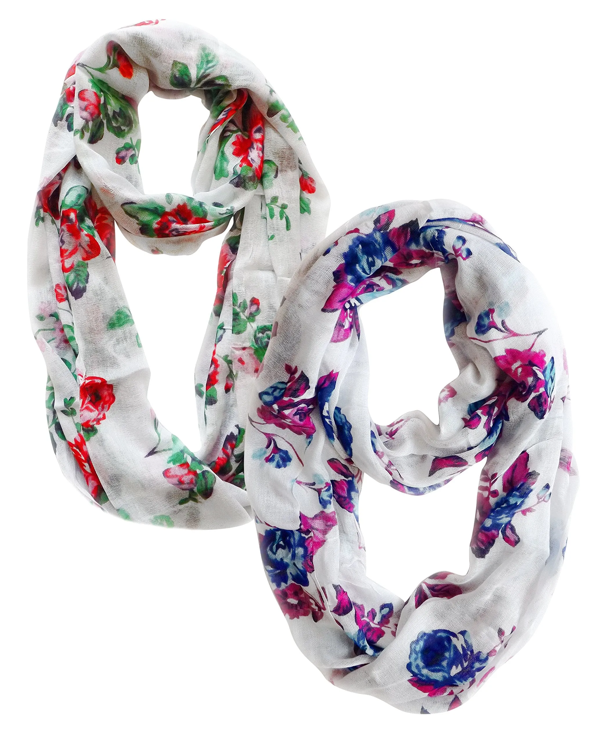 Womens Vintage Floral Sheer Infinity Scarf Circle Loop 2 Pack