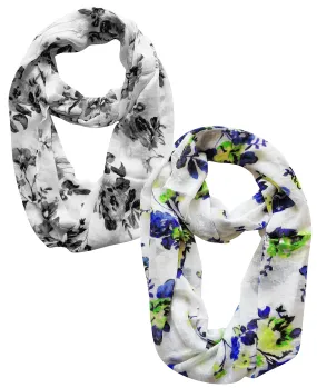 Womens Vintage Floral Sheer Infinity Scarf Circle Loop 2 Pack