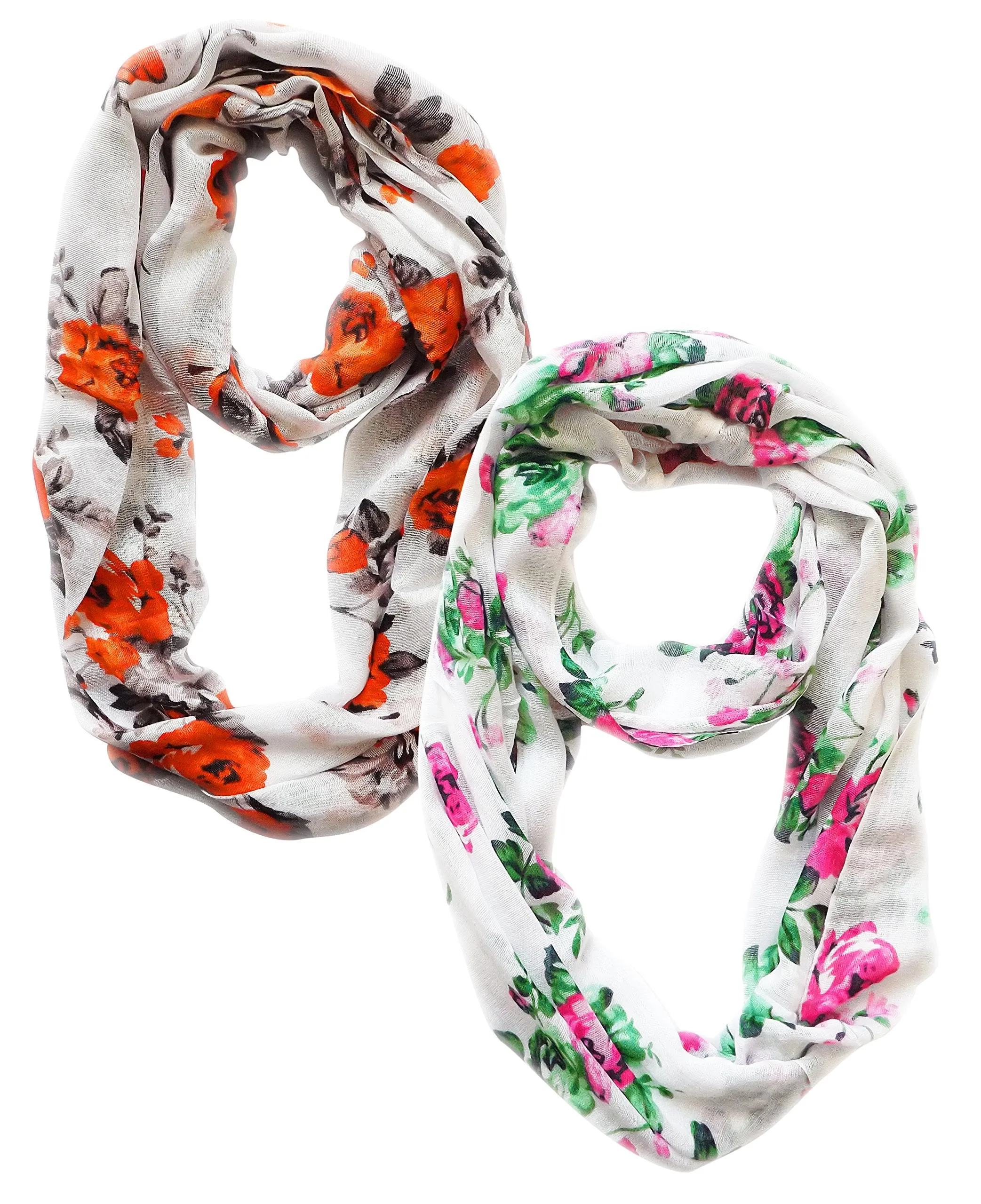 Womens Vintage Floral Sheer Infinity Scarf Circle Loop 2 Pack